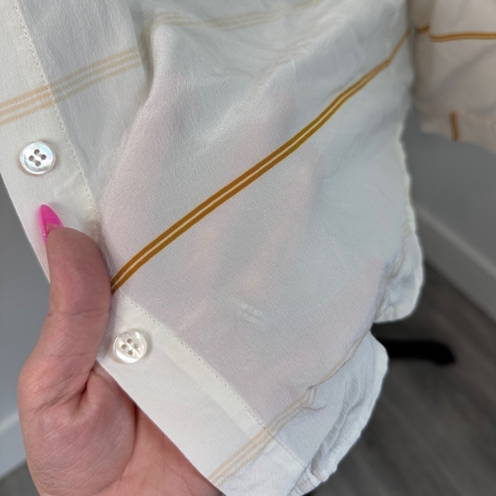 Steven Alan 100% Silk White Stripe Long Sleeve Button Up Blouse (S) - Picture 4 of 8